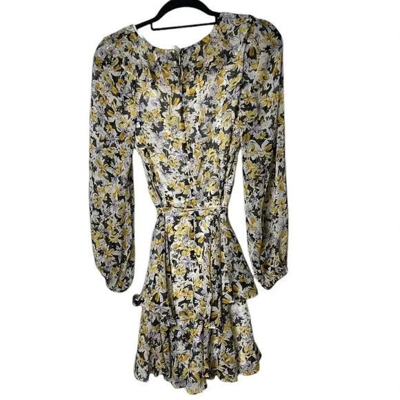 Karl Lagerfeld Ruffled floral sheer babydoll dress,chiffon frill,tiered,tie wrap - Picture 10 of 16